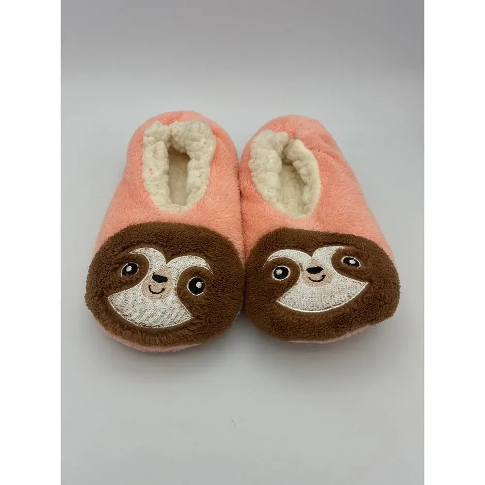 Fuzzy Cozy Sloth Slippers Grippy Bottoms Kids Size 8-13